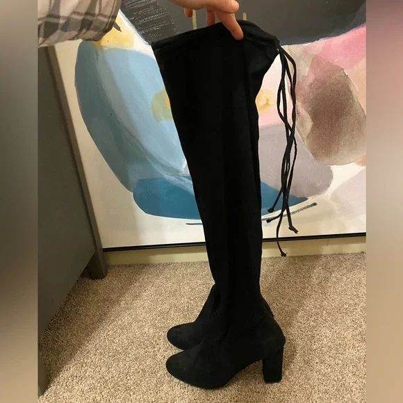 Francesca’s | Black Faux Suede Over the Knee Heeled Boots. - Picture 5 of 11
